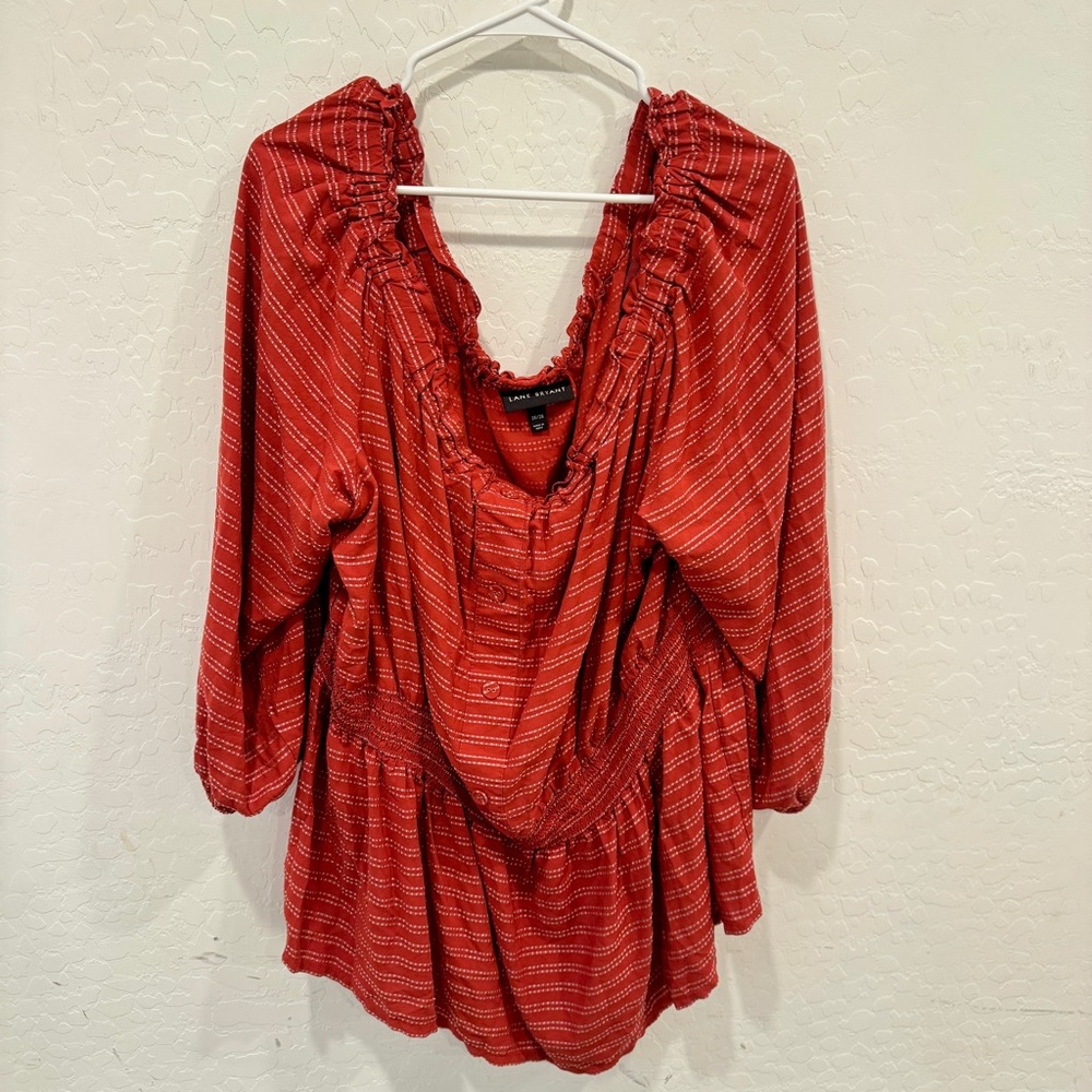 Lane Bryant Off-shoulder Top Womens 26/28 Orange Embroidered Blouse Fall Autumn